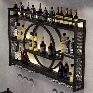 Red Wine Display Rack Iron Wall-Mounted Wine Cabinet Storage Shelf for Living Room or Restaurant