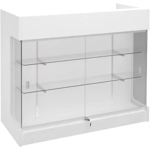 Retail Display Case Ledgetop Counter White Retail Counter Glass Display Cabinet with Showcase Front