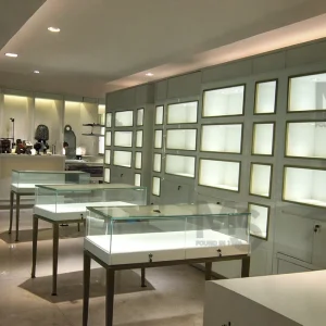 Retail Jewelry Shop LED Perfume Wooden Display Stand Shelves Interior Layout Design Retail Cabinet Made of MDF for Store and Mall Use