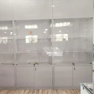 Retail Modern Jewellery Wall Display Cabinet Design Luxury White Wooden Led Display Stands Glass Jewelry Counter Showcase