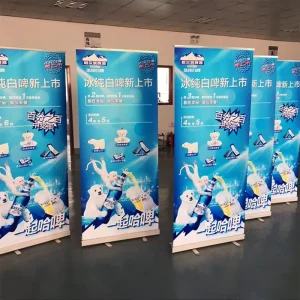 Retractable Roll-Up Banner with Stable Base Replaceable Screen Waterproof Custom Print for Roadshows and Hotel Displays