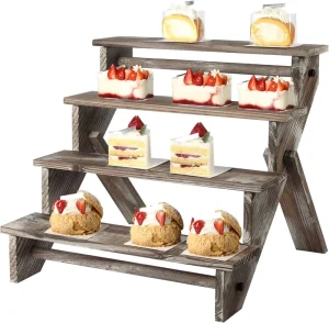 Retro Rustic 4-Tier Wooden Cake Stand Display Shelf