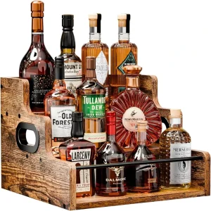 Retro Three-Tier Wood Liquor Bottle and Coffee Syrup Display Shelf