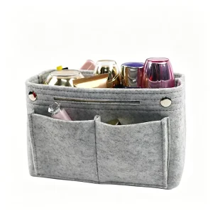 Rivet Decor Felt Purse Organizer Liner Dual Front Pockets Open Top Handbag Insert for Tote Bag Shaper