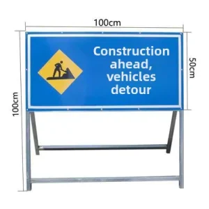 Road Construction Vertical Traffic Warning Sign Engineering Identification Blue Background White Letter Direction Reflective