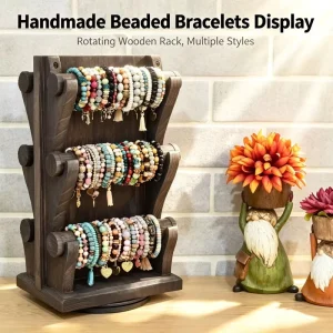 Rotatable Solid Wood Bracelet Display Stand and Jewelry Accessory Storage Rack