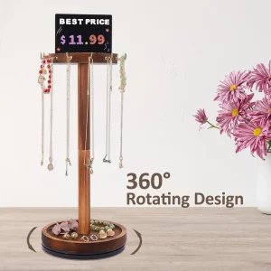 Rotating Circular Wooden Display Stand with Walnut Holder