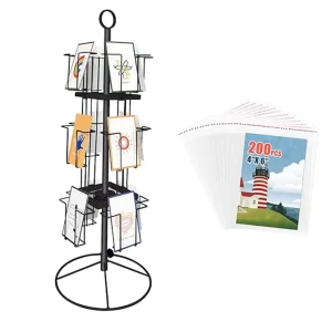 Rotating Greeting Card Stand Countertop Display Stand for Postcards Brochures and Greeting Cards