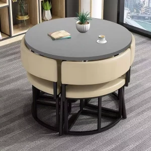 Round Negotiation Table Set with Carbon Steel Chairs