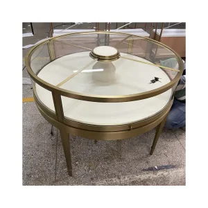 Round Stainless Steel Jewelry Display Cabinet with Glass Counter