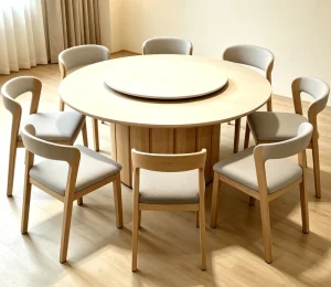 Round Stone Dining Table and 8-Chair Set for Apartment or Hotel