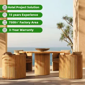 Round Teak Solid Wood Waterproof Outdoor Table and Chair Set for Garden, Villa, Hotel, or Apartment
