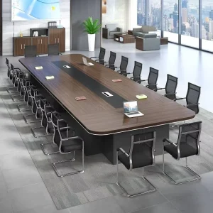 Rounded-Edge Splicing Boardroom Conference Table with Built-In Cable Boxes and Multiple Wood Colors