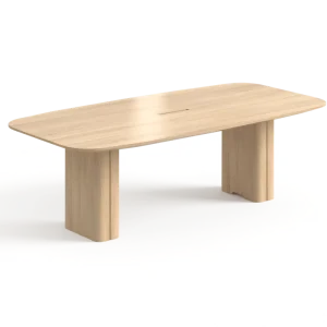 Rounded Rectangle Wooden Conference Table Large Office Meeting Table with Cable Box for Conference Room