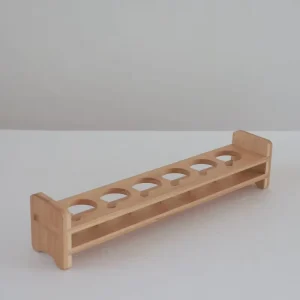 Rubber Wood Glass Display Stand with 6 Slots for Home Bars and Cafes