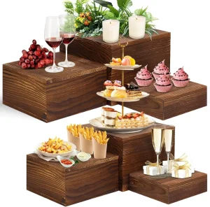 Rustic Wood Cake and Cupcake Stands with Square Food Risers and Crates