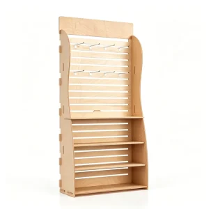 Rustic Wooden Display Stand with Adjustable Hooks