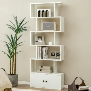 S shaped Bookcase 6 layer Bookshelf with Door and Cabinet Home Office Decoration Independent Geometric Display Stand
