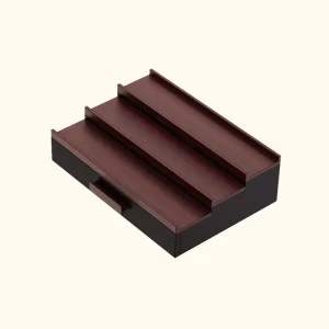 SAWTRU Baked Enamel Tiered Perfume Display Wood Gift Box Built in Categorized Drawers Luxury Perfume Display Stand Home Decor