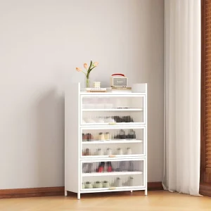 Save Space Shoe Storage Rack Acrylic-Door Shoe Rack Cabinet Modern Steel Shoe Rack Metal Shoe Rack Organizer for Home Entrance