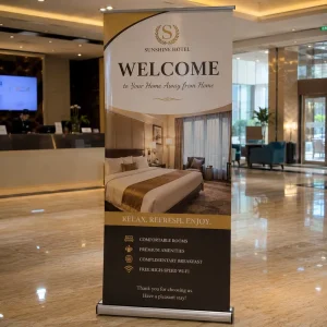 Scratch Resistant Anti Fade Roll Up Banner Display for Hotel Lobby Welcome Reception Check In