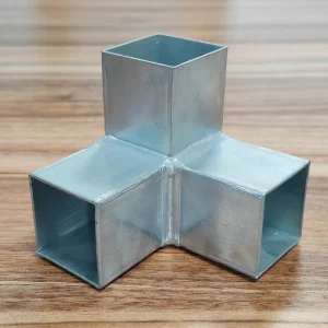 Sheet Metal Fabrication Custom Size Galvanized 3 Way Square Tube Connector Welded Square Pipe Fitting for Greenhouse Stand