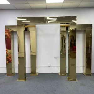 Shiny Gold or Silver Flat Three dimensional Rectangle Column Metal Outdoor Background Frame Arch Wedding Arbor