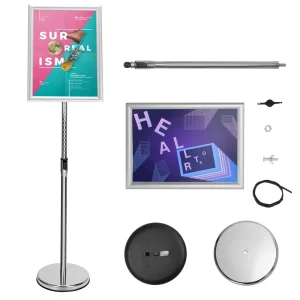 Silver A3 Retractable Poster Display Stand with Heavy-Duty Snap Frame