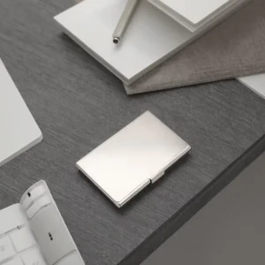 Silver Brushed Stainless Steel Business Card Holder with Custom Printing for ID or Office Use