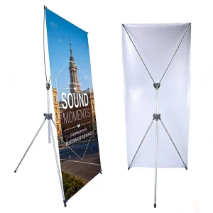 Silver X-Frame Banner Stand Holder with Tripod Spider Stand for Outdoor Advertising