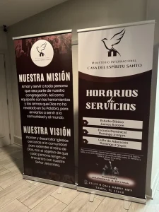 Simple Clean Minimalist Anti Scratch Easy Install Roll up Banner for Community Meeting