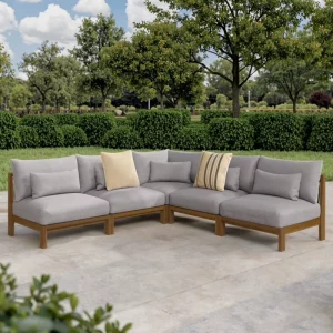 Simple Design Teak Wood Outdoor Modular Sectional Sofa Set Comfortable Leisure Furniture for Courtyard & Villa