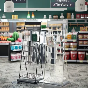 Single-Sided Floor-Standing Powder-Coated Metal Wire Brochure and Picture Album Rack for Supermarket