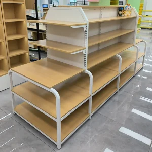 Single-Sided Light-Duty Wooden Tabletop Display Stand and Shelf for Snacks and Dolls