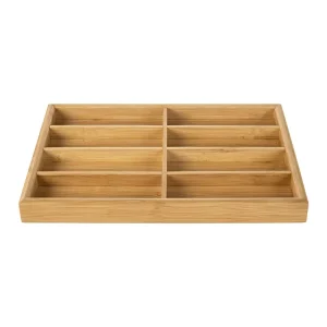 Single-Tier Bamboo Eyewear Display Tray with 8 Compartments