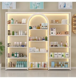 Single sided Heavy duty Metal Display Stand Customizable Size 5 layer Structure Suitable for Skincare Products Supermarkets