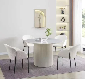Sintered Stone Dining Table and Upholstered Chair Set for Home or Restaurant