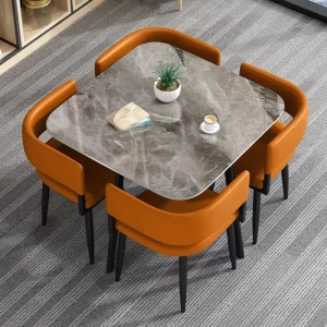 Sintered Stone Square Dining Table Set with 4 Chairs, Space-Saving