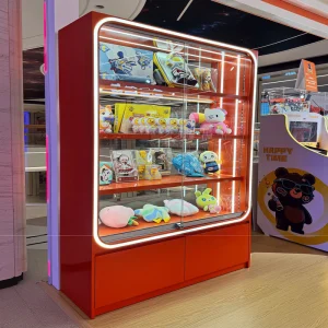 Sleek Modern Trendy Toy Display Cabinet Customizable Color LED Showcase for Premium Retail & Mall