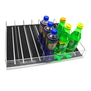 Sliding Roller Shelf for Beverage Display Retail Supermarket Shelf Rack PVC Acrylic Metal HIPS PC Aluminum