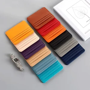 Slim PU Leather Business Card Holder Solid Color Trendy 4 Slot Wallet with Custom Logo Design