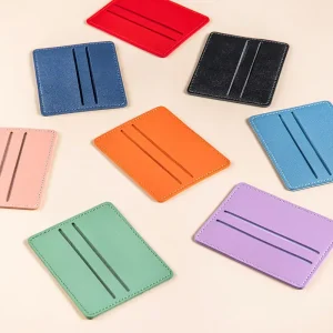 Slim PU Leather Business Card Holder Solid Colors Credit Card Wallet 4 Slots Zipper Closure Custom Logo Designs