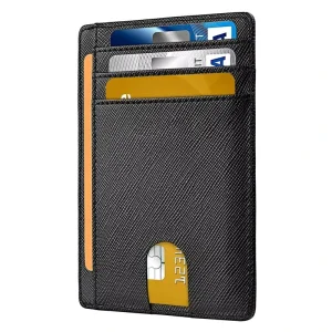 Slim RFID-Blocking Saffiano PU Leather Credit Card Holder with Front Pocket