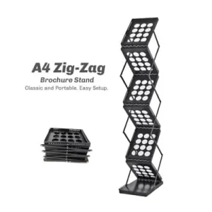 Sliver Zigzag Folding Brochure Holder Aluminum Acrylic A4 Size Eco Friendly Promotional Easy Carrying Portable Display Racks