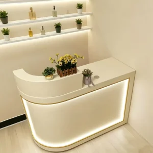 Small Curved Reception Desk with LED Light for Beauty Salon and Clinic