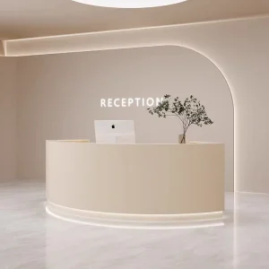 Small Curved Round Black Reception Desk for Hotel or Beauty Salon