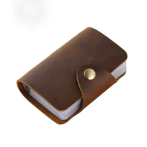 Small Genuine Leather Card Holder with Multi-Card Slots Business Card Case for Women and Men