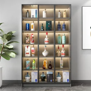 Small Glass-Door Wall Display Storage Cabinet and Red Wine Cabinet