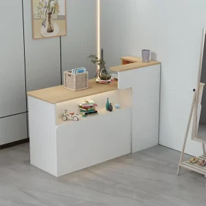 Small Modern Wooden Reception Counter Desk for Office or Retail Store