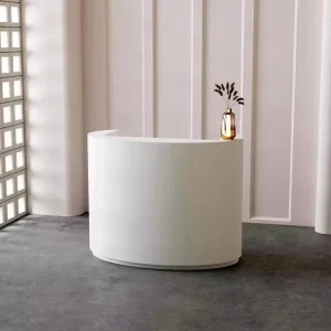 Small Round Black and Gold Reception Counter with Mirror Finish for Nail Salon
